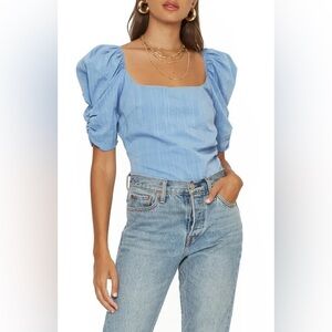 4Si3nna Clea Puff Sleeve Bodysuit Blue sz XS